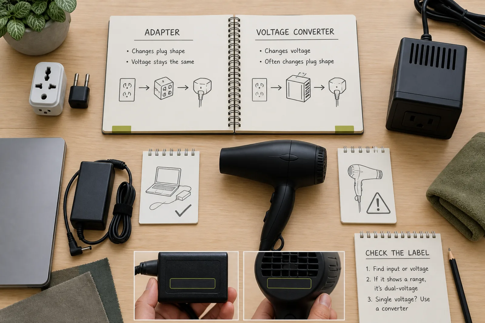 Editorial image for Adapter vs Voltage Converter: What the Difference Actually Is.